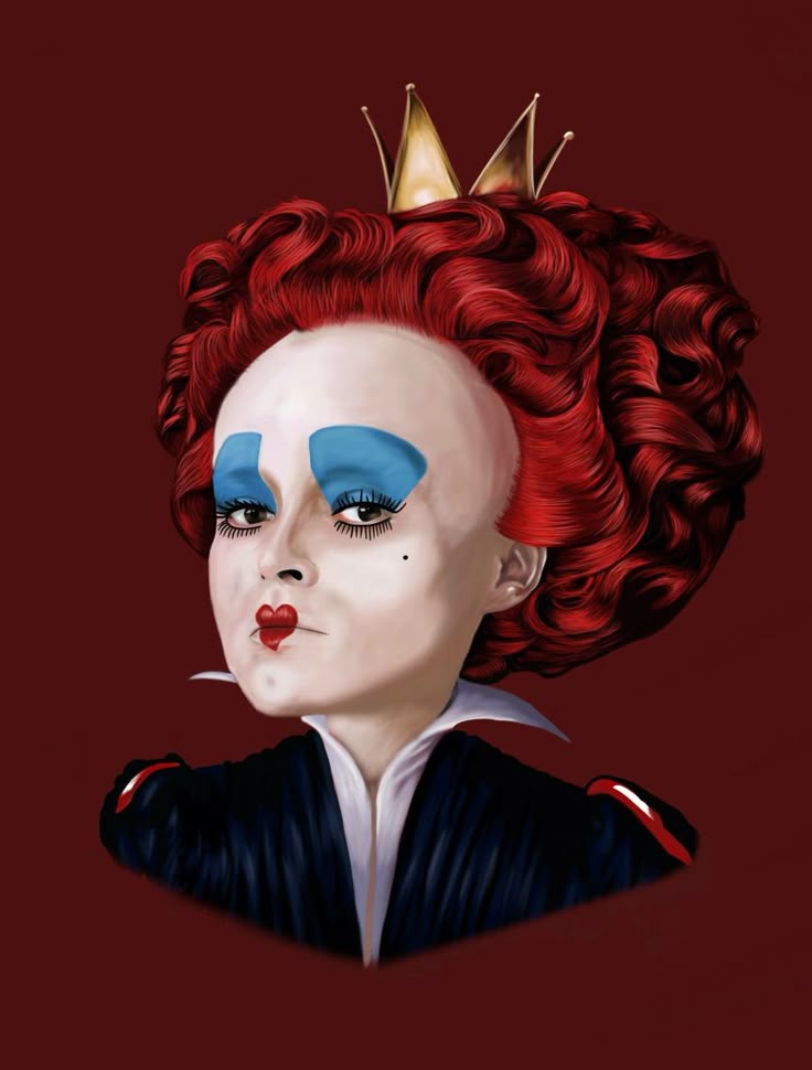 a painting of a woman with red hair and blue eyes wearing a crown on her head