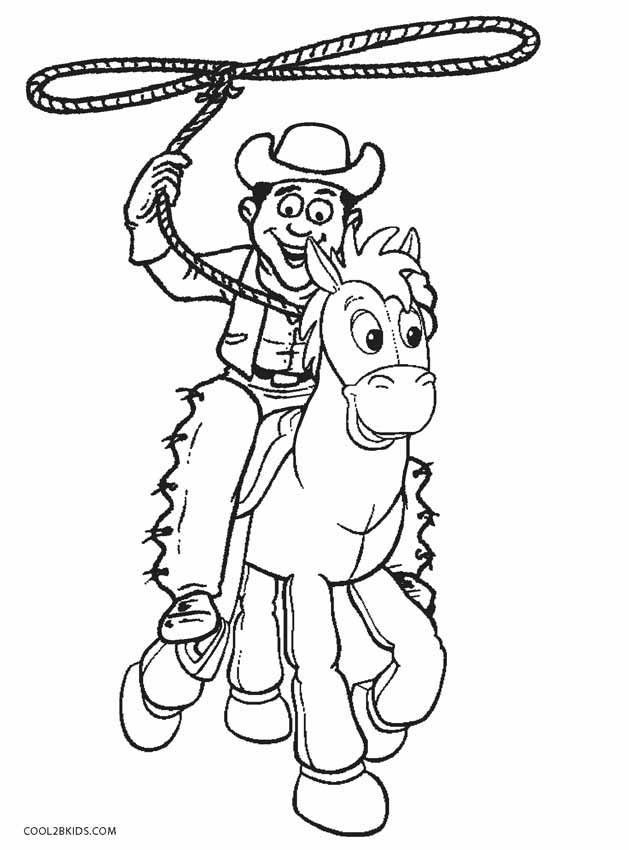 a cartoon cowboy riding a horse with a lasso on his back coloring pages for kids