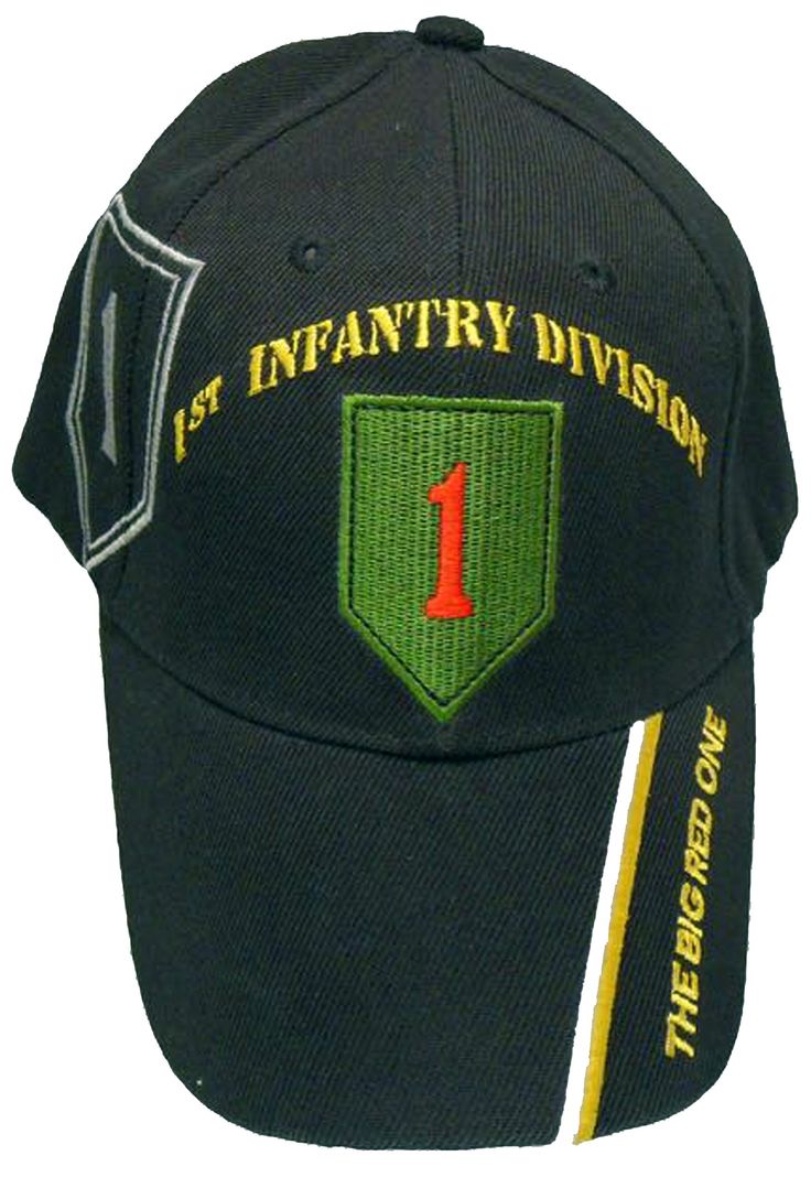 PRICES MAY VARY. 100% Cotton Hook and Loop closure 1st Infantry Division black cap and Bumper Sticker by Buy Caps and Hats Patch with shadow design of it on the side. Quality embroidery by Design Caps. 1st Infantry on the back strap. Cap has a low profile crown to fit may heads, but may not fit some. U.S. Army Cap 1st Infantry Division The Big Red One Hat and Bumper Sticker by Buy Caps and Hats. Quality, black military hat is embroidered with hook and loop, adjustable strap to fit many men and s Us Army Infantry, 1st Infantry Division, Army Usa, Army Infantry, Army Hat, Army Cap, Mens Hat, Military Hat, Cap Fashion