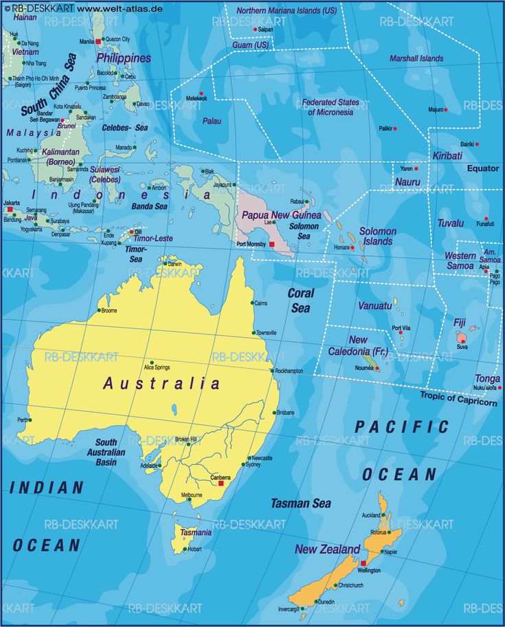 Map Of Australia & The Pacific Islands | Australia Map, Geography, Fiji