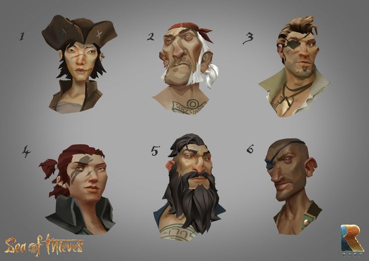 an image of some characters from the video game sea of pirates, with different facial expressions and hair styles