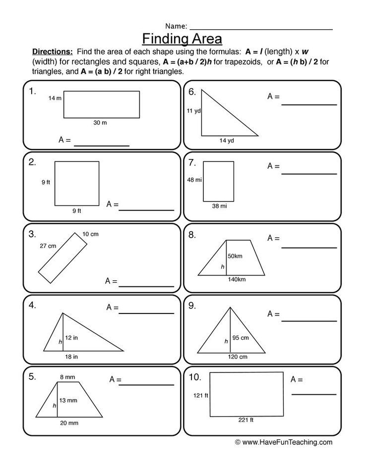 the worksheet for finding area and perimeters