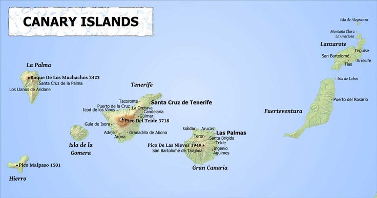 a map of canary islands showing the location of many different locations in the country,