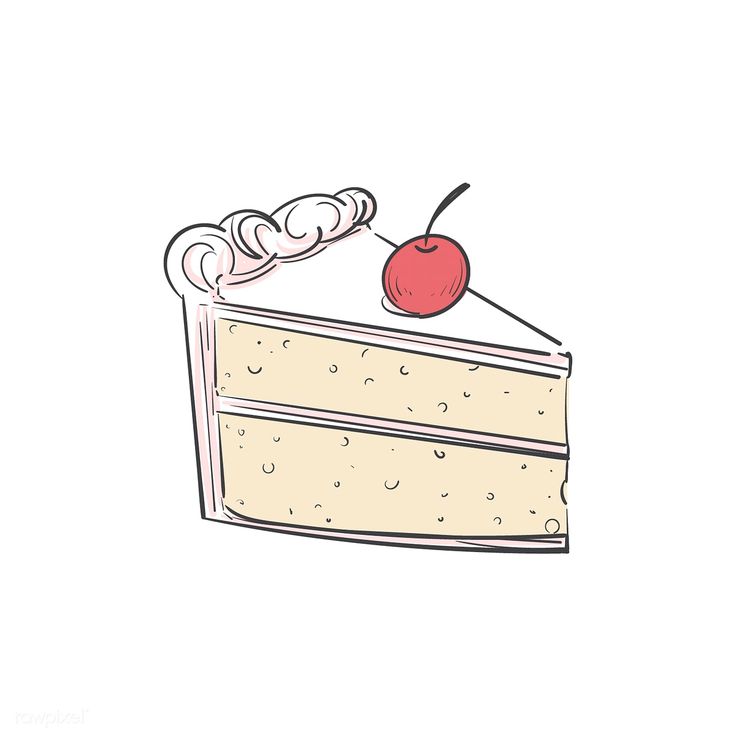 a piece of cake with a cherry on top is shown in this hand drawn illustration