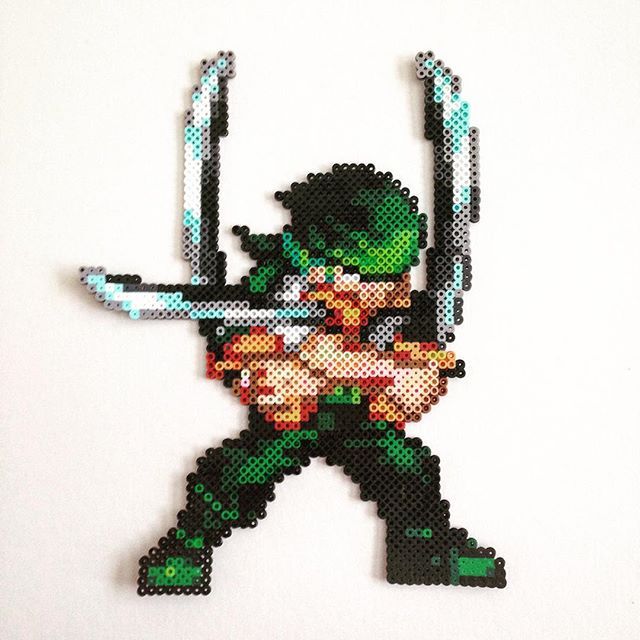 an image of a pixelated man holding two swords