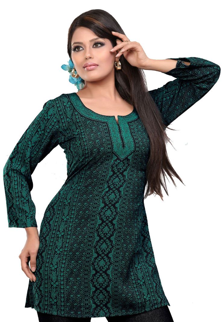 Indian Kurti Top Tunic Printed Womens Blouse India Clothes (Green, S) Indian Tunic Tops, Kurti Top, Blouse Indian, Indian Kurti, India Clothes, Indian Tunic, Indian Blouse, Pakistani Outfits, India Fashion