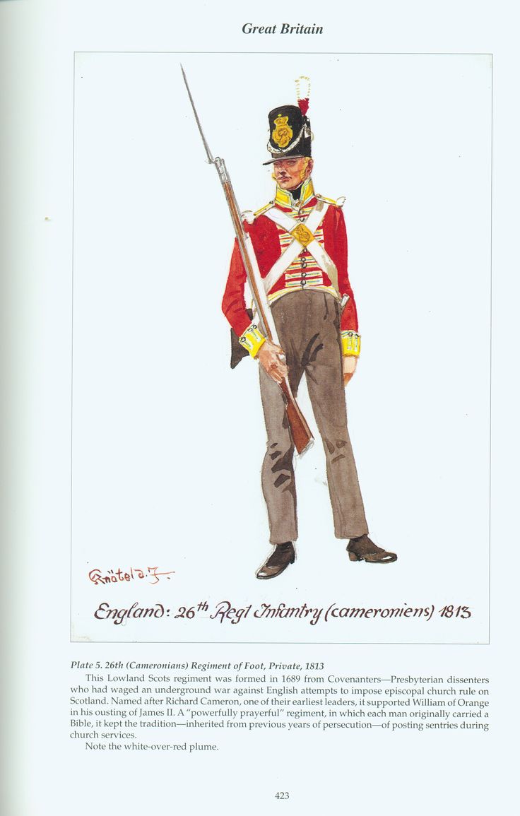 Great Britain: Plate 5. 26th (Cameronians) Regiment of Foot, Private, 1813 Paper Soldiers, Battle Of Waterloo, British Military, British Empire, Military Uniforms, Napoleonic Wars, British Army, Military Uniform, Military History