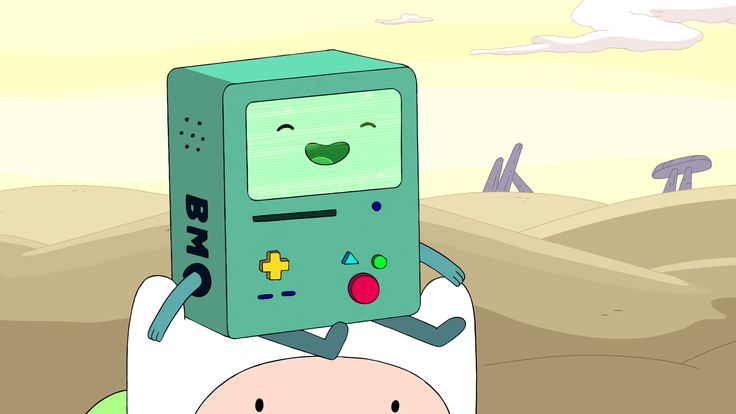 a cartoon character is holding up a gameboy in the desert with other characters nearby