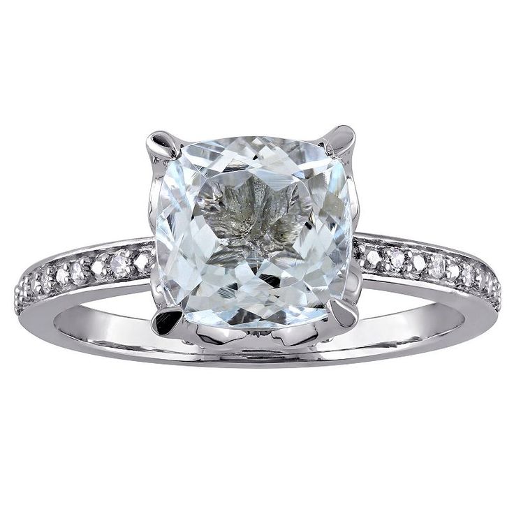 This gorgeous Stella Grace 10k white gold aquamarine and diamond accented ring is a piece that is sure to make her dazzle, wherever she goes. This gorgeous Stella Grace 10k white gold aquamarine and diamond accented ring is a piece that is sure to make her dazzle, wherever she goes. Width: 8.8 mm Metal: 10k white gold Plating: rhodium Finish: polished Packaging: boxedSTONE DETAILS Stone type: aquamarine Total carat weight: 2-1/7 ct. Center stone carat weight: 2-1/7 ct. Center stone size: 8 mm x Formal Aquamarine Ring With Diamond Accents, Dazzling Brilliant Cut Topaz Ring In White Gold, White Gold Topaz Ring With Diamond Accent Stones, Dazzling White Gold Topaz Ring With Brilliant Cut, Dazzling Brilliant Cut White Gold Topaz Ring, Aquamarine Diamond Ring With Accent Stones, Fine Aquamarine Diamond Ring With Accent Stones, Formal Blue Topaz Diamond Ring In Diamond White, Cushion Cut Diamond Topaz Ring In Fine Jewelry Style