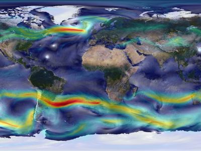 the earth's surface is covered in water and has colorful lines that indicate different areas