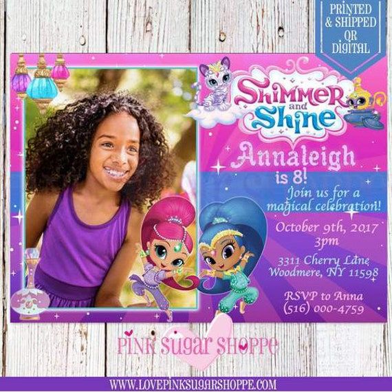 Shimmer And Shine Party, Shimmer And Shine Birthday, Shimmer And Shine, Pink Sugar, Photo Invitations, Shimmer N Shine, Custom Invitations, Digital Printables, Easy Steps