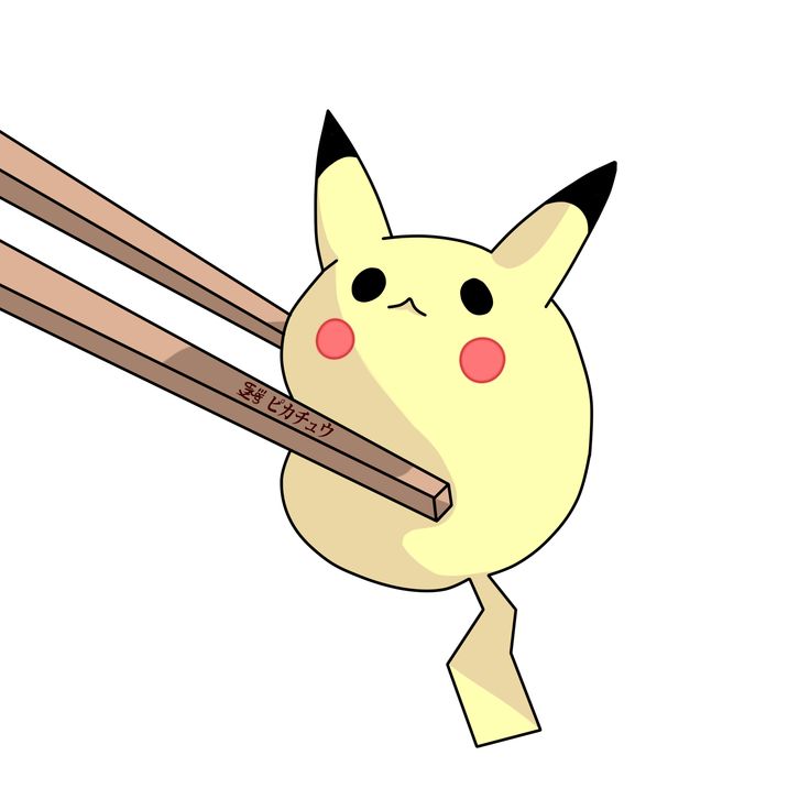 a pokemon pikachu holding two chopsticks