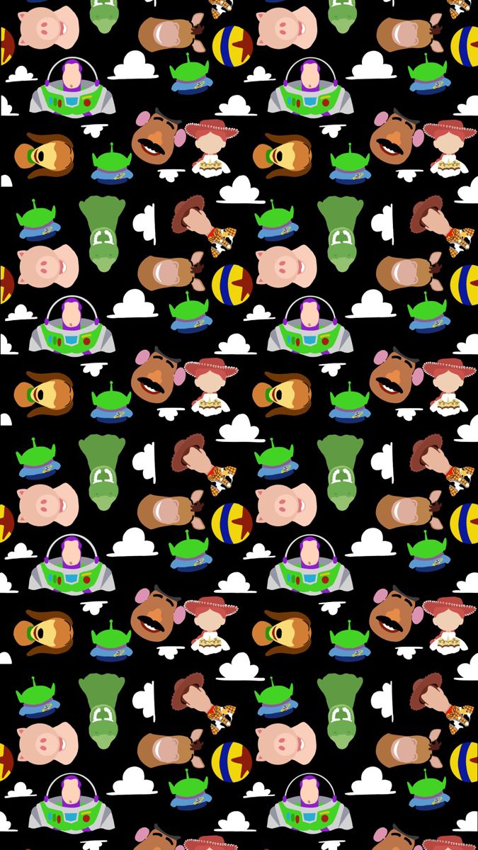 an image of many different faces on a black background with clouds and animals in the sky