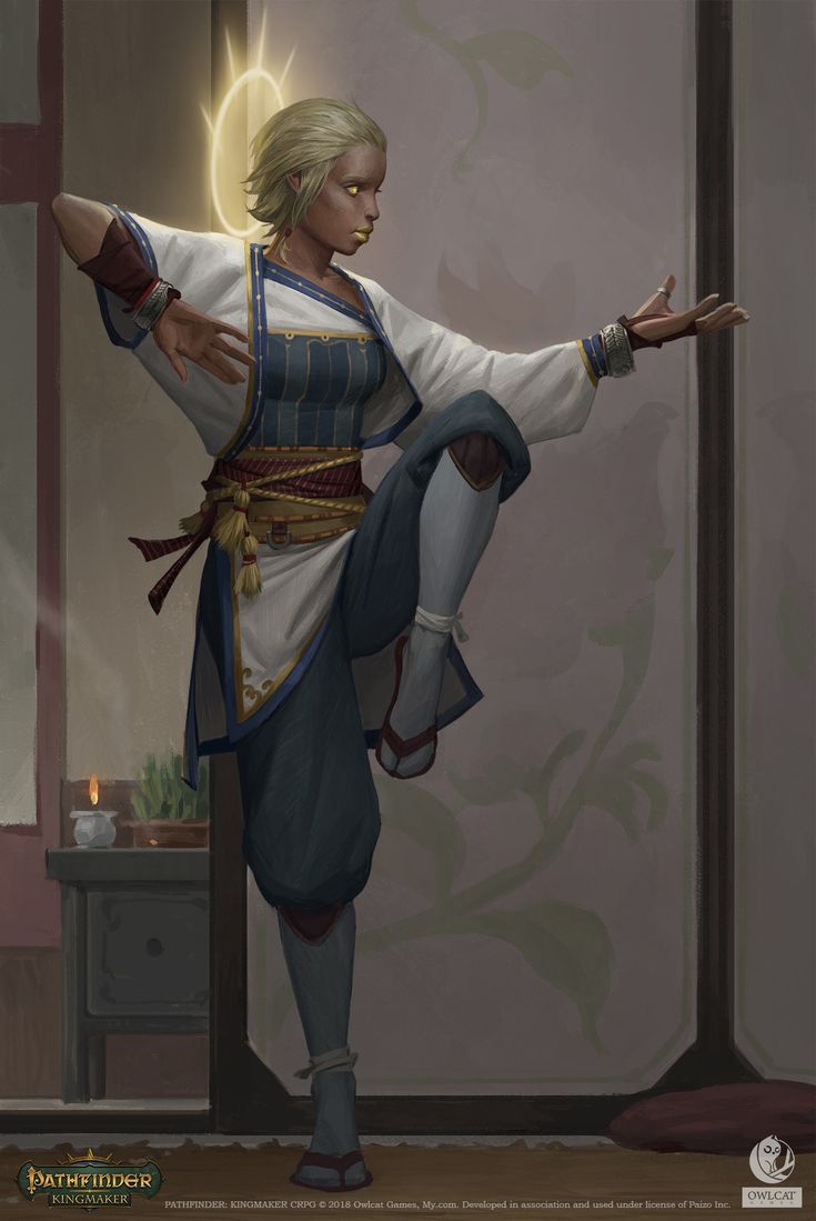 Pathfinder: Kingmaker. Aasimar monk by Akim Kaliberda Aasimar Monk, Monk Robes, Monk Dnd, Heroic Fantasy, Dungeons And Dragons Characters, Martial Artists, Dnd Art, Afro Art, Doing Something