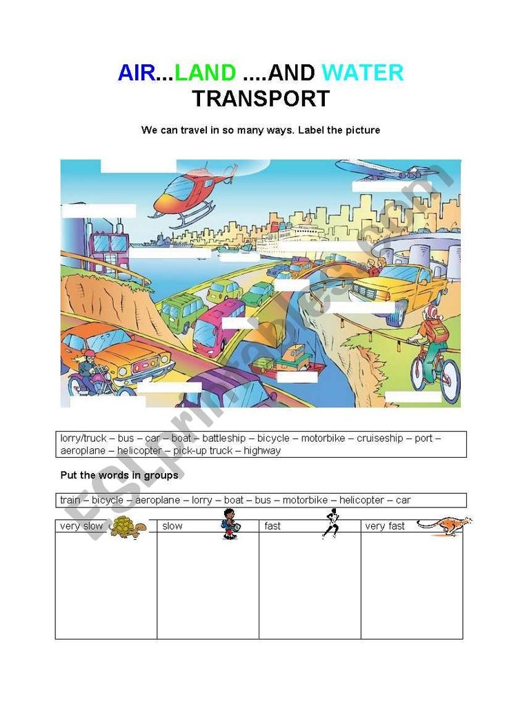 an air land and water transport worksheet is shown in this image, it shows the