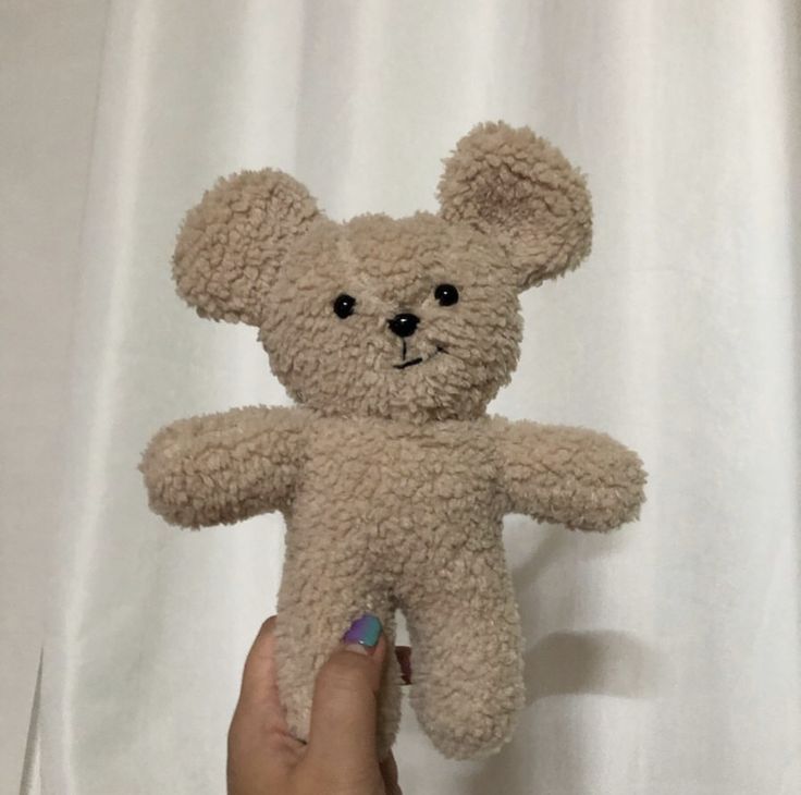 a person holding a teddy bear in their hand