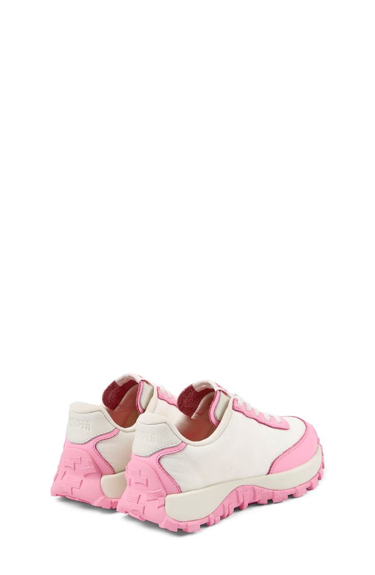 A sporty silhouette inspired by '90s athletic shoes defines this springy sneaker with leather overlays and grippy treads to support your little adventurer. Lace-up style Removable insole Recycled polyester and leather upper/recycled-polyester lining/rubber and synthetic sole Imported Up Styles, Athletic Shoes, Leather Upper, Nordstrom, Lace Up, Sneakers, Lace, Leather, Pink