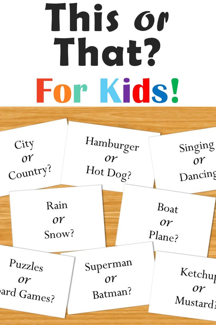 this or that? for kids game with pictures and words on the front, which are in