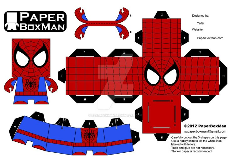 the paper box is designed to look like spiderman's face and chest, with two