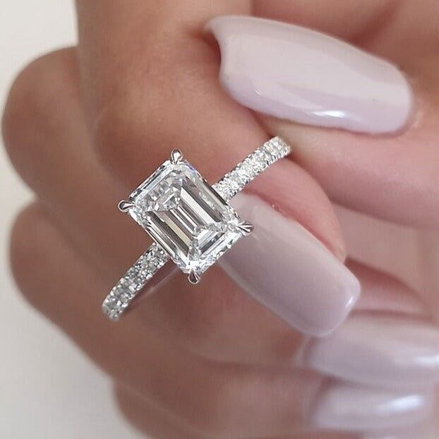 Emerald Cut Engagement Ring, Hidden Halo Engagement Ring, Emerald Cut Engagement, Emerald Cut Moissanite, Emerald Diamond Ring, Moissanite Diamond Rings, Emerald Engagement Ring Cut, Dream Engagement, Dream Engagement Rings