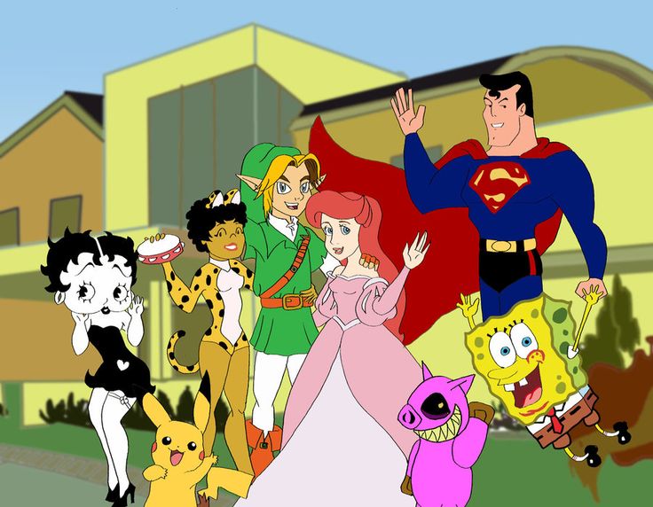 the cartoon characters are all dressed up in their respective outfits and costumes, including superman