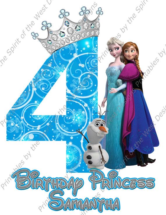 a frozen princess birthday card with the number four