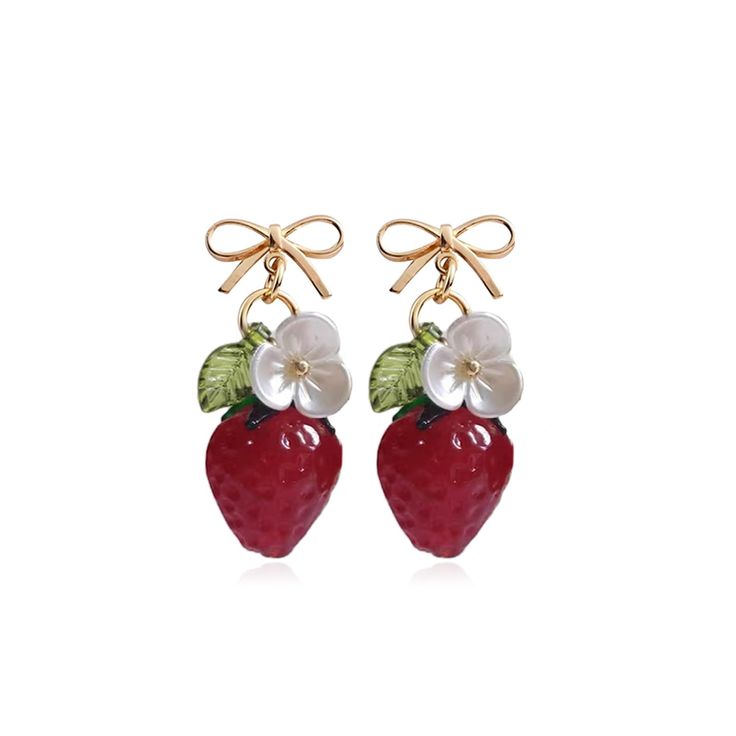 PRICES MAY VARY. EYE-CATCHING STRAWBERRY EARRINGS - Add a sweet touch to your outfit with our delightful strawberry earrings. These handmade earrings feature vibrant red strawberries that dangle gracefully, making them a fun and stylish accessory for any occasion. Perfect for adding a playful element to your look, these earrings are a must-have for fruit lovers. CHARMING BOW EARRINGS - Our elegant bow earrings are designed to complement your unique style. The delicate bowtie design adds a touch Cute Red Jewelry For Spring, Cute Red Earrings For Spring, Cute Summer Flower Earrings For Gift, Cute Summer Flower Earrings For Gifts, Cute Summer Flower Earrings Gift, Valentine's Earrings, Strawberry Accessories, Blueberry Earrings, Swan Earrings