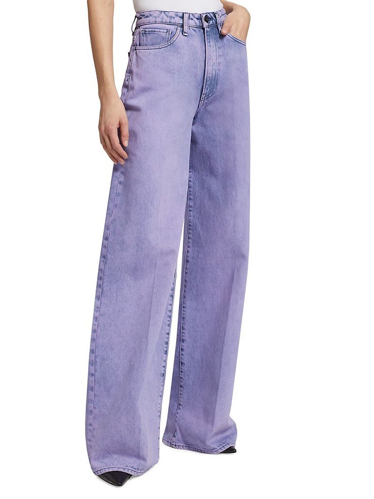 "Find 3X1 Flip Wide-leg Jeans on Editorialist. Cut in a wide-leg silhouette, 3x1's high-waisted Flip jeans offer a pleated construction and an acid wash. Belt loops Zip fly and button closure Five-pocket style 100% cotton Machine wash Made in Italy SIZE & FIT Rise, about 35.75\" Inseam, about 23.25\" Leg opening, about 12.25\" Model measurements: 5'10\" tall Model is wearing a US size 4. 3x1. Color: Random Bleach Lavender. Size: 26." Tall Model, Acid Wash, Model Measurements, Wide Leg Jeans, Leg Jeans, Bleach, Wide Leg, Lavender, Size 4