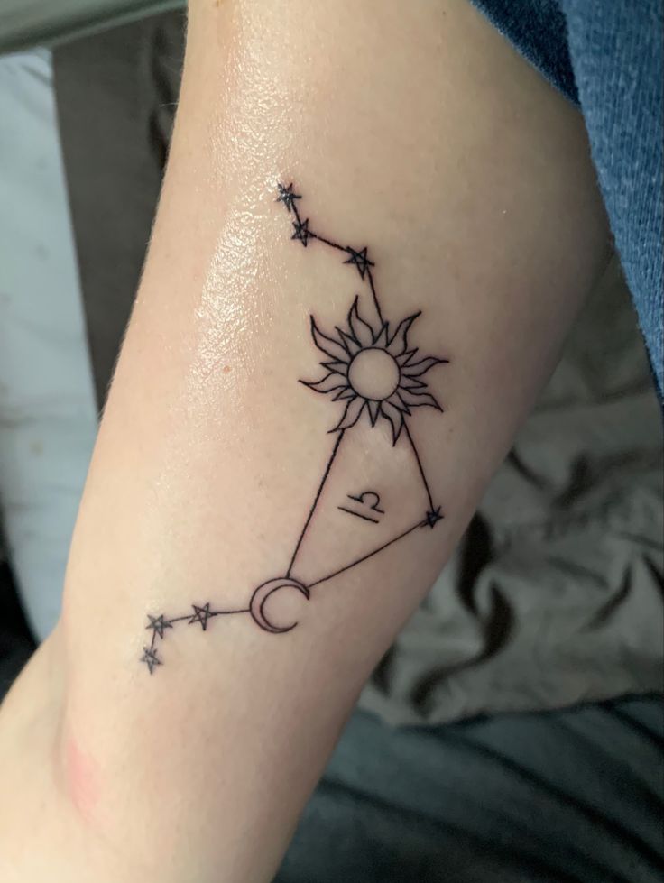 Libra constellation tattoo Libra Constalation Tattoo, Libra Constilation Tattoo, Libra Sparkle Tattoo, Libra Star Sign Tattoo Zodiac Constellations, Small Tattoos Libra Sign, Libra Constellation Tattoo, Libra Constellation, Constellation Tattoos, Libra Zodiac