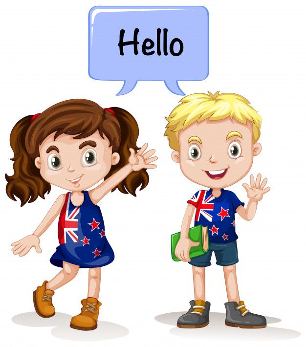 a boy and a girl standing next to each other with the word hello written above them