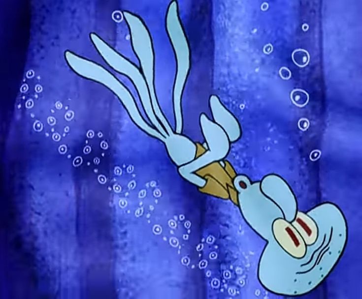 an animated cartoon character is swimming in the blue water with bubbles and bubbles around him