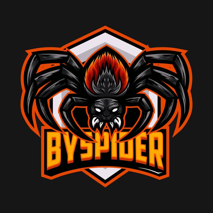 the logo for a sports team with a spider on it's back and flames coming out