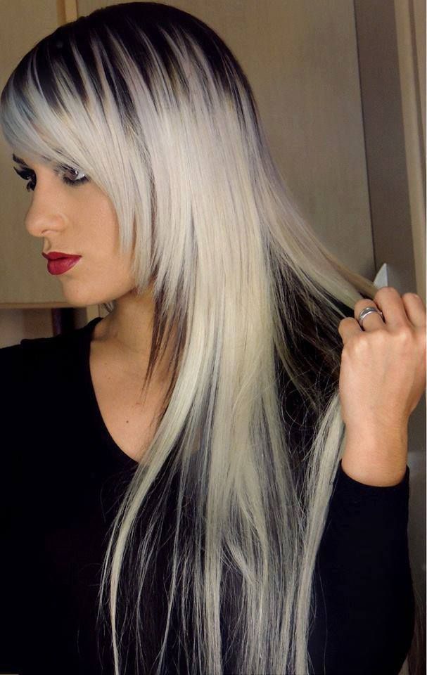 white and black and grey hair ombre - Google Search Trendy We Fryzurach, Black Roots, Ombré Hair, Long Blonde Hair, Hair Envy, Grunge Hair, Crazy Hair, Homecoming Hairstyles, Great Hair