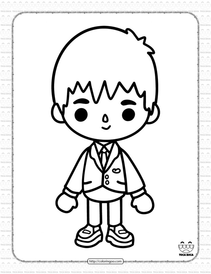 a coloring page with an image of a boy in a suit