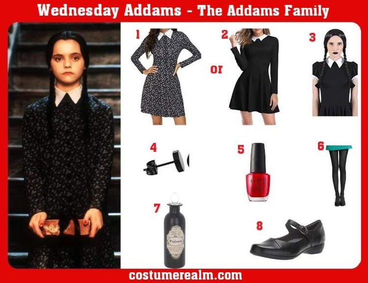 the addams are dressed up in black and white outfits for halloween, with red nail polish