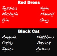 black cat and red dress are featured in this poster