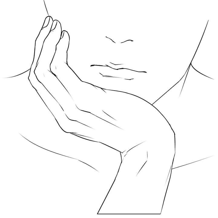 a drawing of a man's face and hands