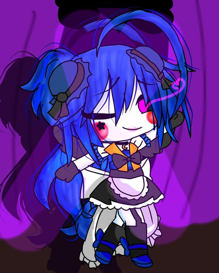 an anime character with blue hair and purple eyes, wearing a white dress in front of a purple background