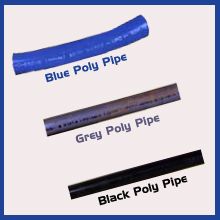 blue poly pipe, grey poly pipe and black poly pipe are shown in this image