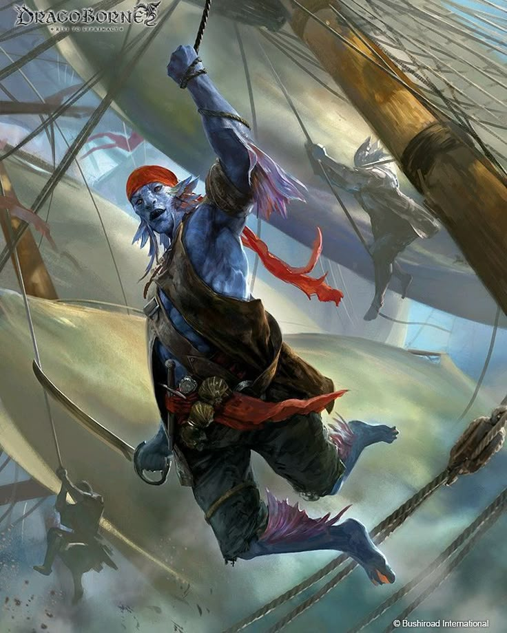 an image of a pirate flying through the air with his arms up in the air