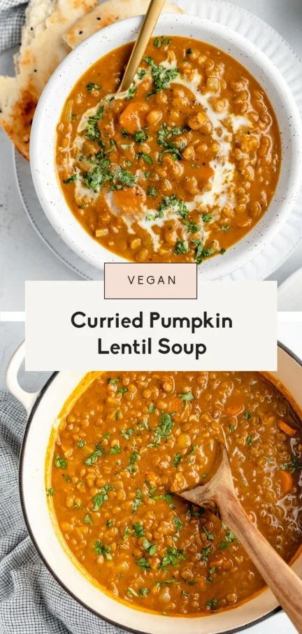 two bowls of curryed pumpkin lentil soup