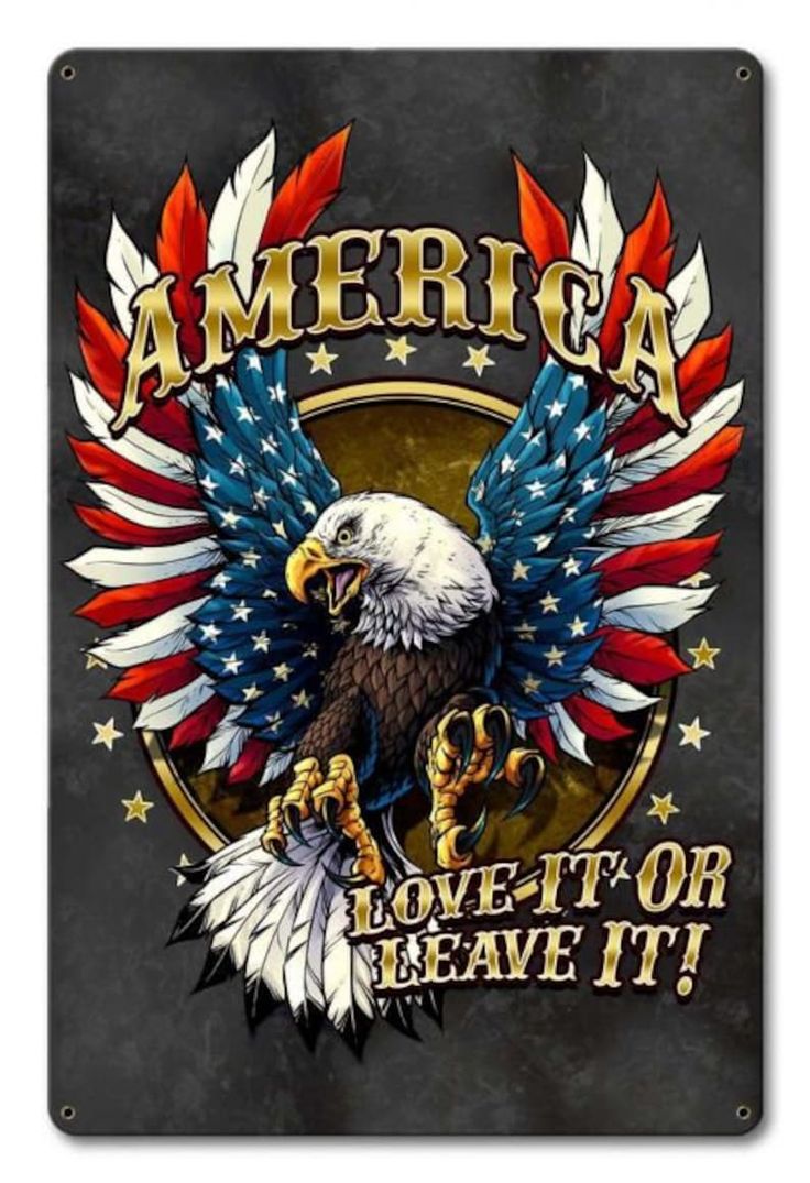 an american flag and eagle with the words, love it or leave it on a black background