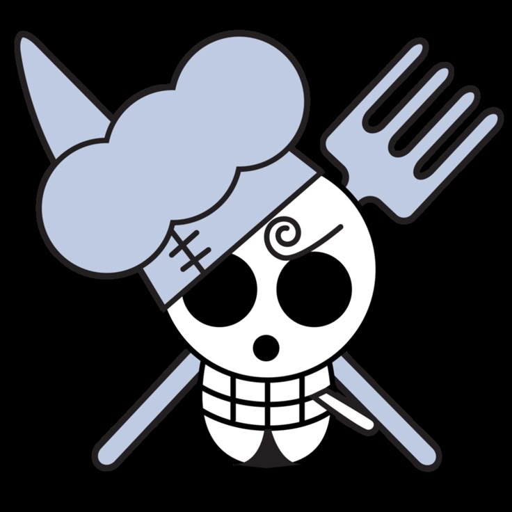 a cartoon skeleton holding a fork and wearing a chef's hat with a skull on it