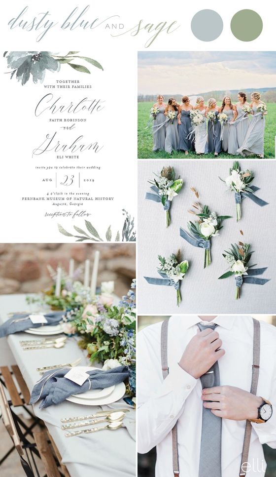 a collage of photos with flowers and greenery on the table in grey tones