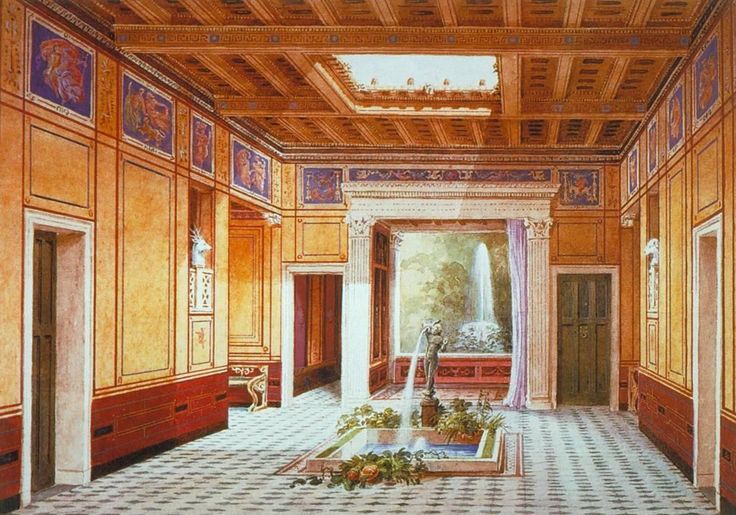 a drawing of a room with tiled floors and walls