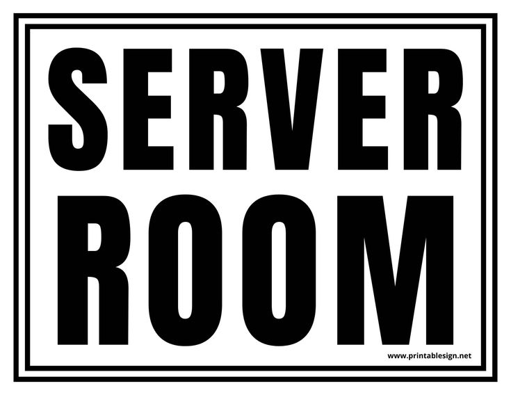 a black and white sign that says server room