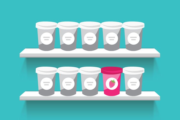 two shelves with cups on each shelf and one has a pink cup in the middle