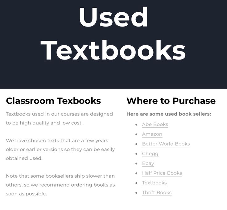 the classroom textbooks page is shown with text on it and an image of two books