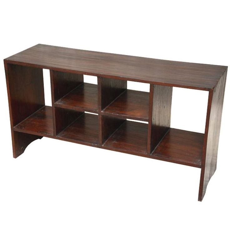 a wooden shelf with four shelves on each side