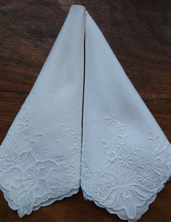 Set of two vintage handkerchiefs with lace corner and scalloped edge -Beautiful lace and embroidery detailing to one corner of each handkerchief -Pretty scallop edge detail - Soft cotton -Good vintage condition. #vintagehandkerchief #handkerchief #hanky #lacehandkerchief #lace #embroidery #bridal #bridalgift #wedding #weddinggift #weddingfavor #vintage #retro #antique #etsy Take Photo, Lace Handkerchief, Embroidery Detailing, Scallop Edge, Vintage Handkerchiefs, Lace Embroidery, Embroidery Details, Bridal Gifts, Scalloped Edge